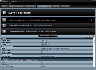 Service Center System Information View