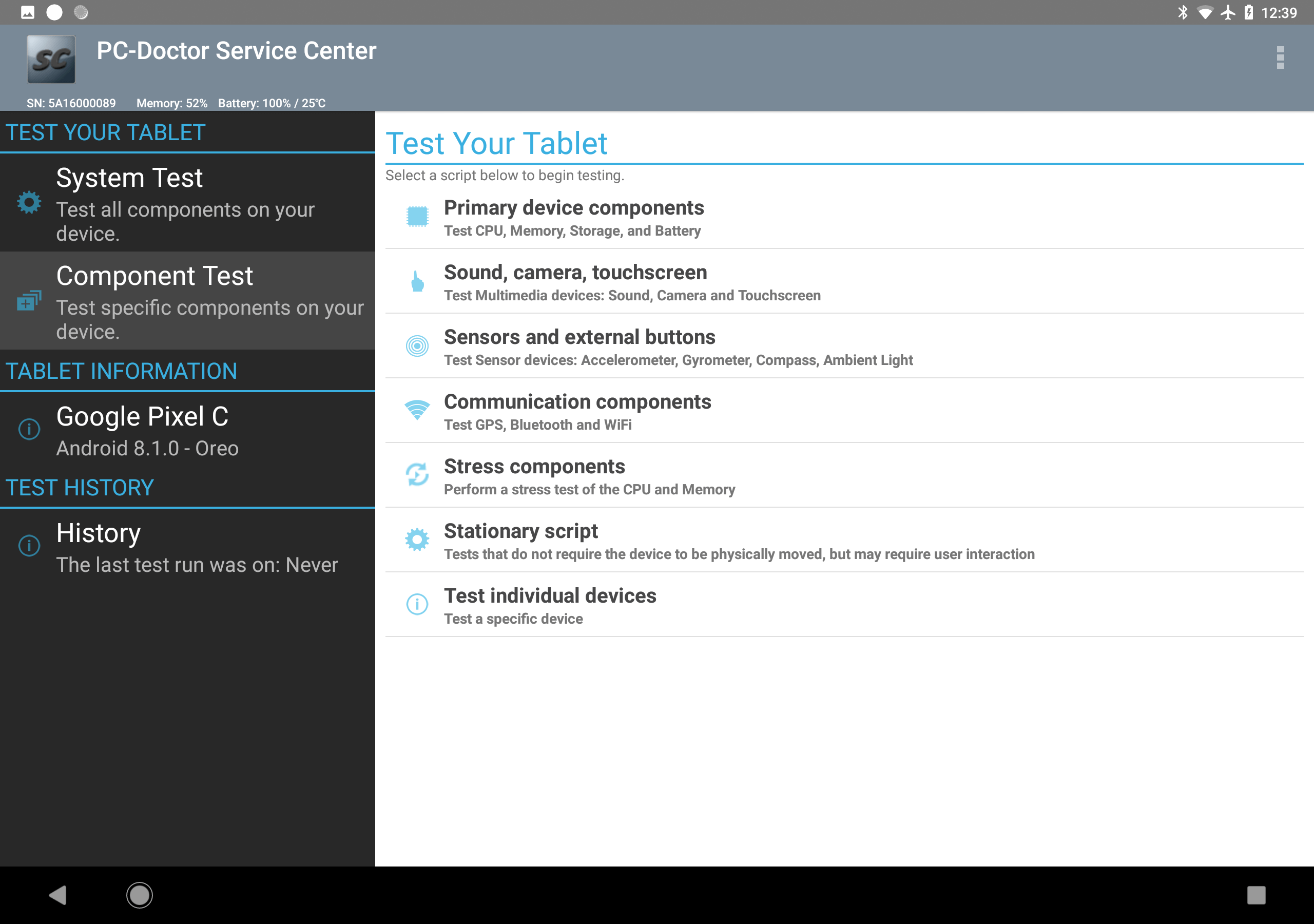 Service Center Android Tablet Home